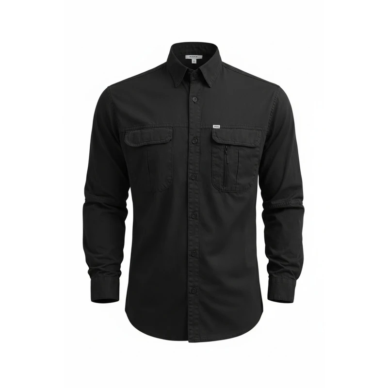 پیراهن آستین بلند یقه برگردان مردانه مدل گمبرون کد 05