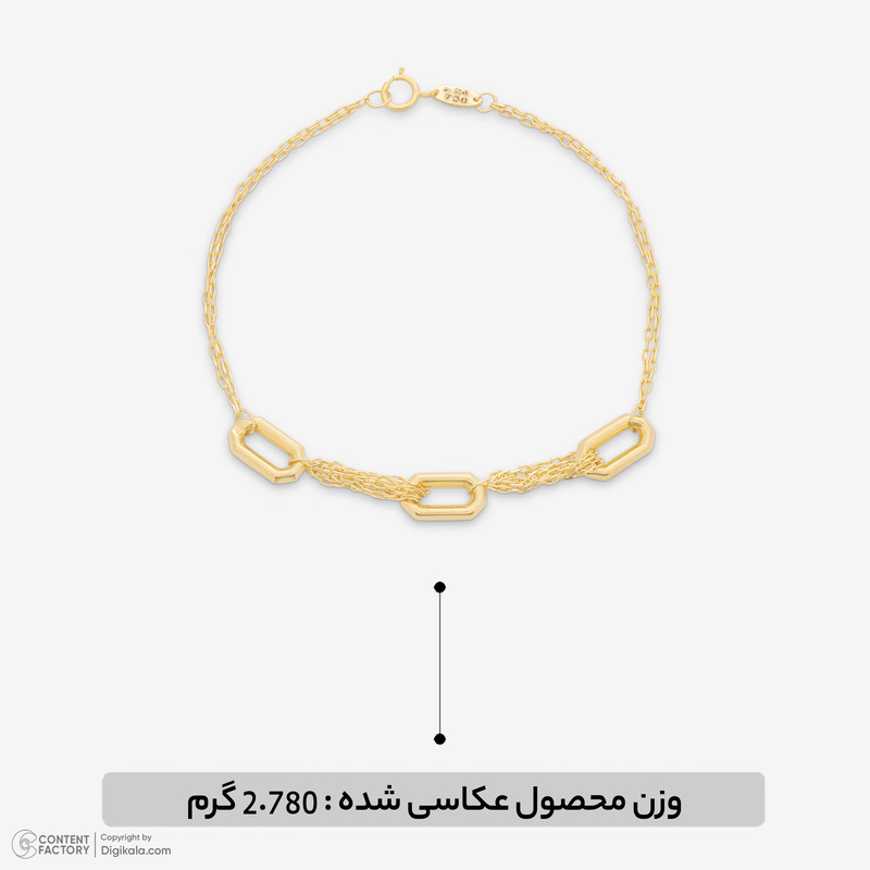 دستبند زنجیری طلا کم اجرت 18 عیار زنانه نگین مدل mk521