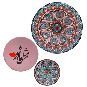بشقاب دیوارکوب سفالی طرح نقطه کوبی دات ماندالا مدل روز مادر کد S302 مجموعه 3 عددی