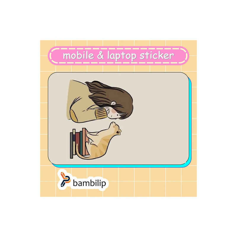 استیکر بامبیلیپ مدل کارت عابر طرح گربه و کتاب و دختر کد 8772768