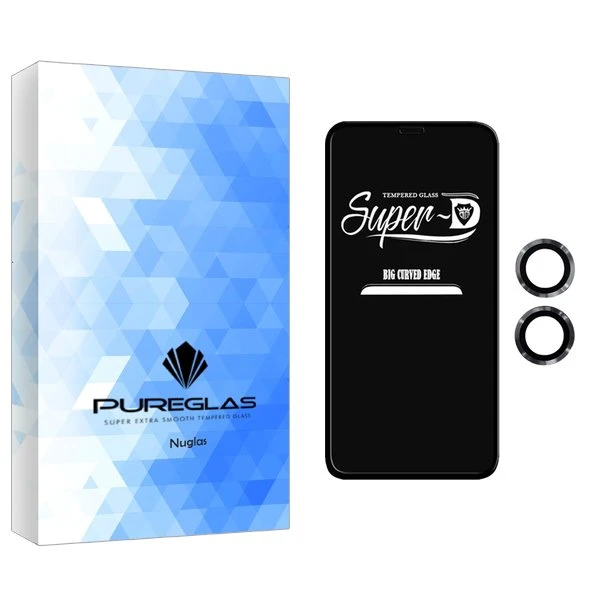 محافظ صفحه نمایش پیور گلس مدل NueGlas SuperD مناسب برای گوشی موبایل اپل iPhone 12  به همراه محافظ لنز گوشی