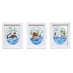 تابلو طرح دریادور کد NA-W302 فریم سفید مجموعه سه عددی