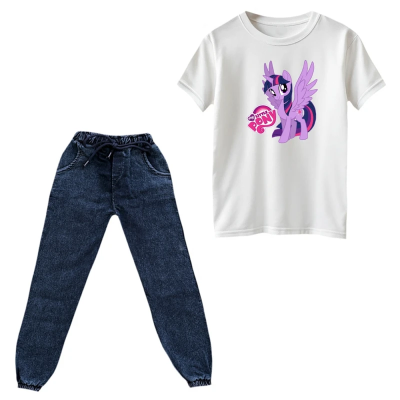 ست تی‌شرت و شلوار دخترانه مدل اسب شاخدار