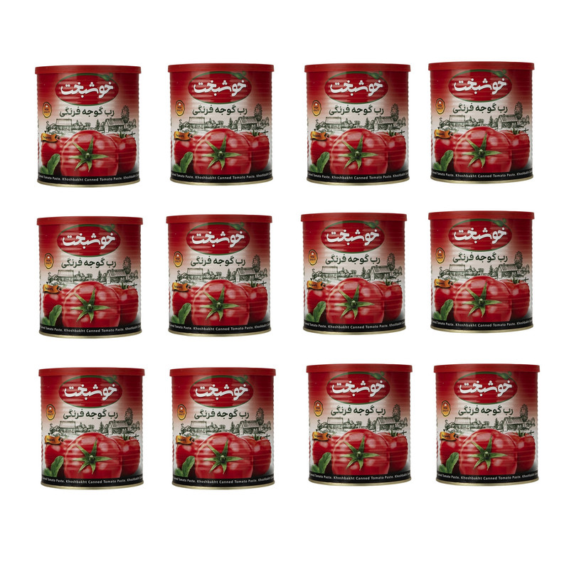 رب گوجه فرنگی خوشبخت - 800 گرم بسته 12 عددی