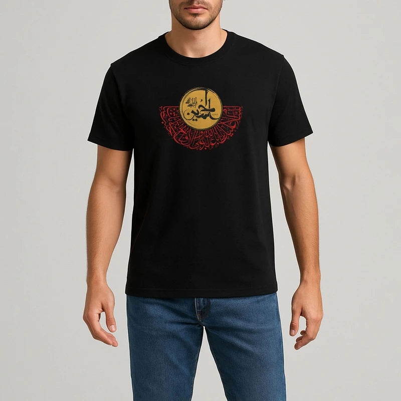 تی‌شرت آستین کوتاه مردانه مدل محرم طرح یا حسین (ع) کد 01063  رنگ مشکی