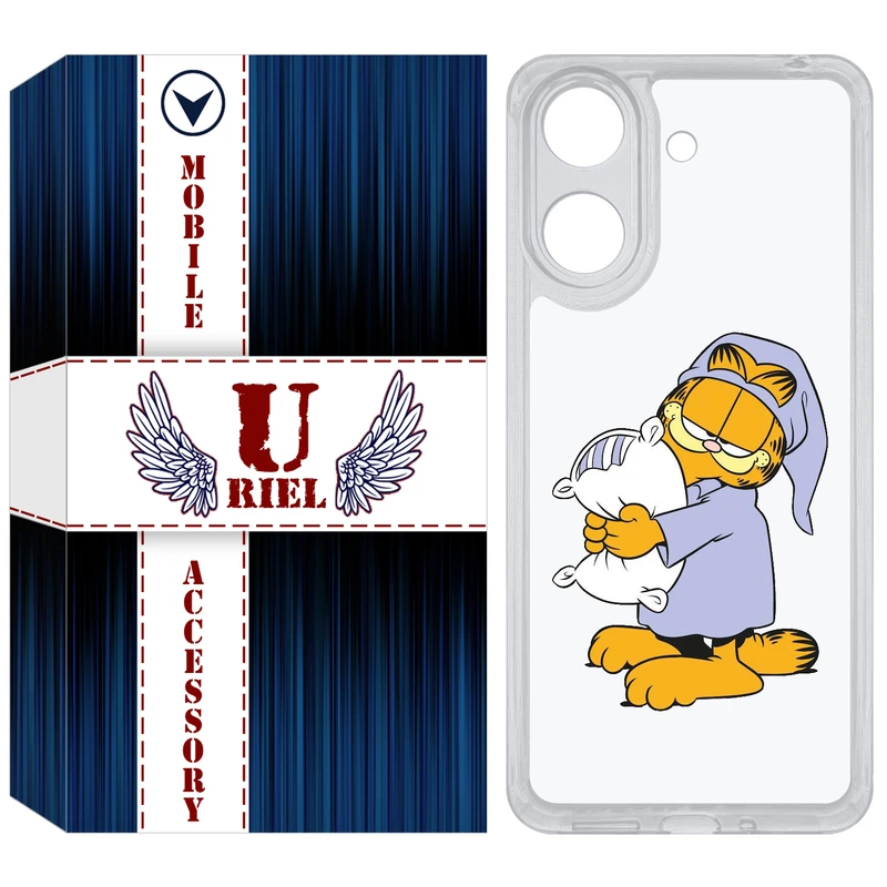 کاور یوریل مدل Clear کد 73 طرح گارفیلد خوابالو مناسب برای گوشی موبایل شیائومی Redmi 13C / Poco C65