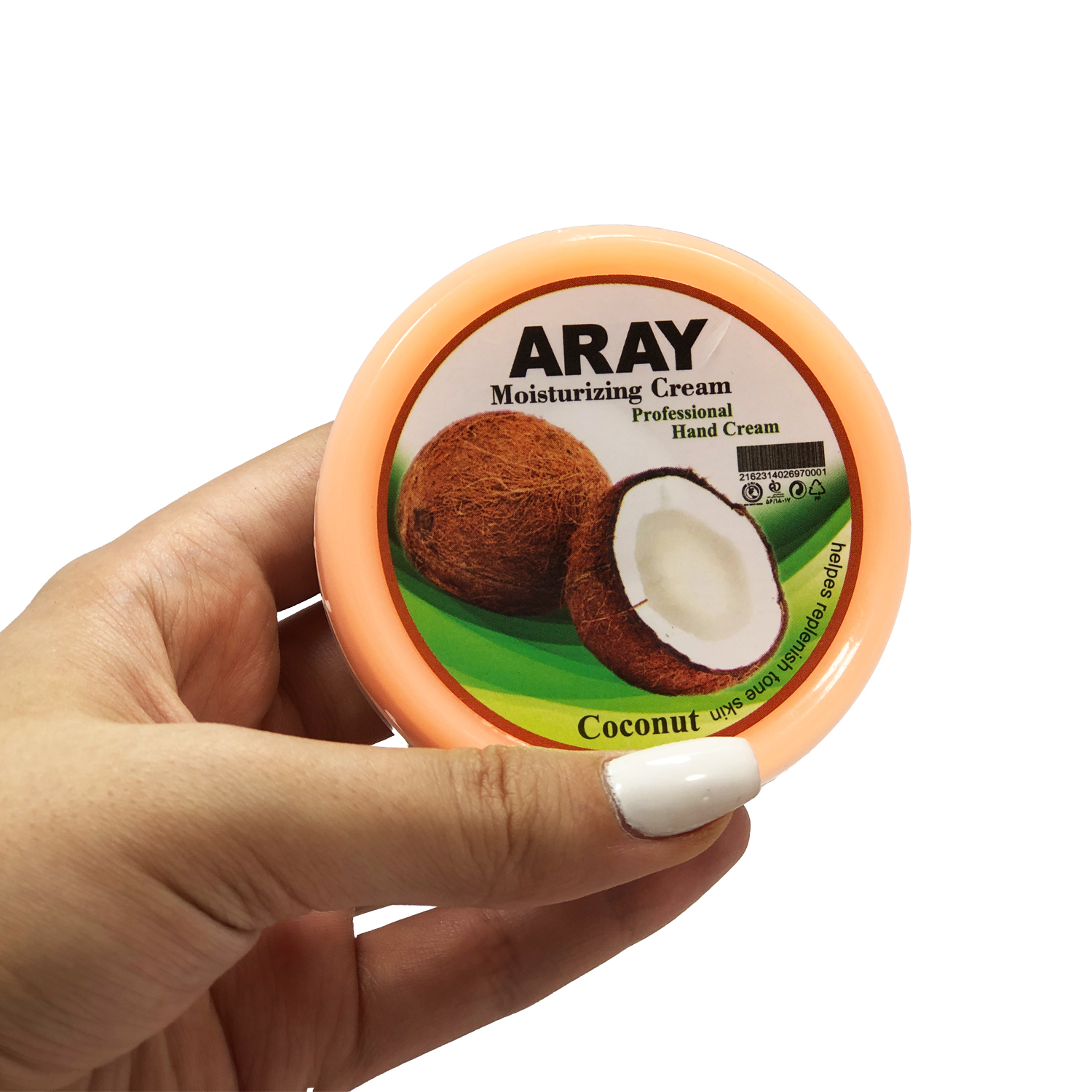 کرم مرطوب کننده دست و صورت ارای مدل نارگیل مناسب انواع پوست حجم 65 میلی لیتر
