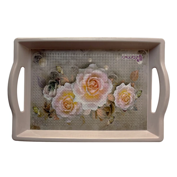 سینی دسته دار مدل گل یاس سایز 21×32 سانتی متر