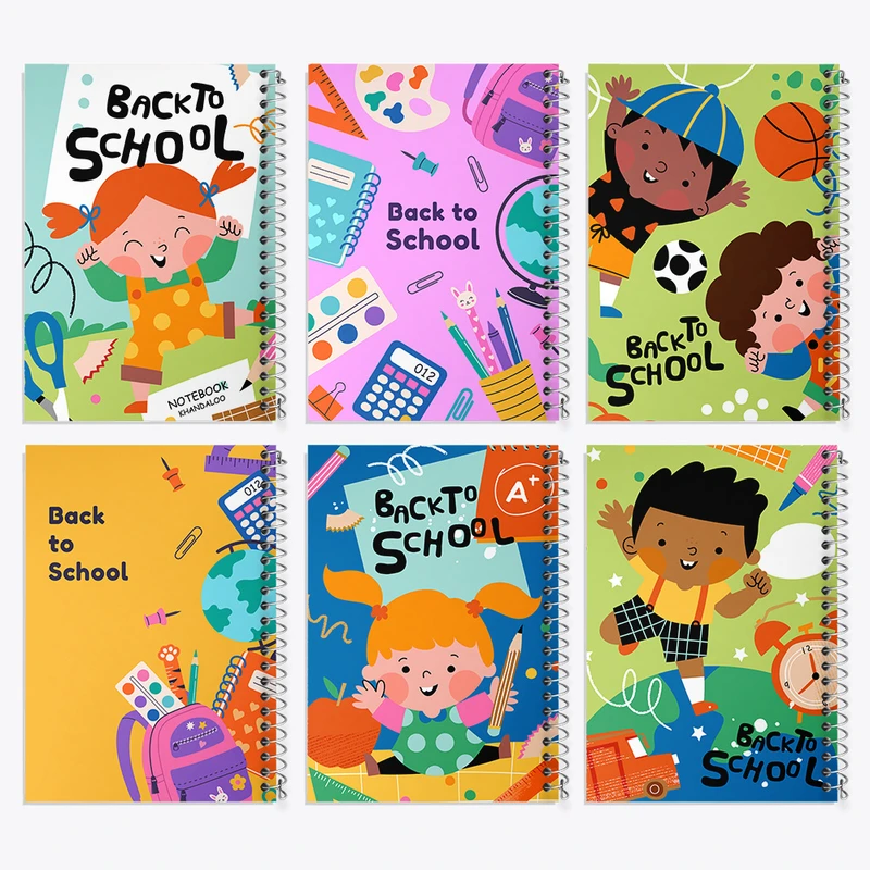 دفتر مشق 50 برگ خندالو طرح بازگشت به مدرسه کد 122 مجموعه 6 عددی