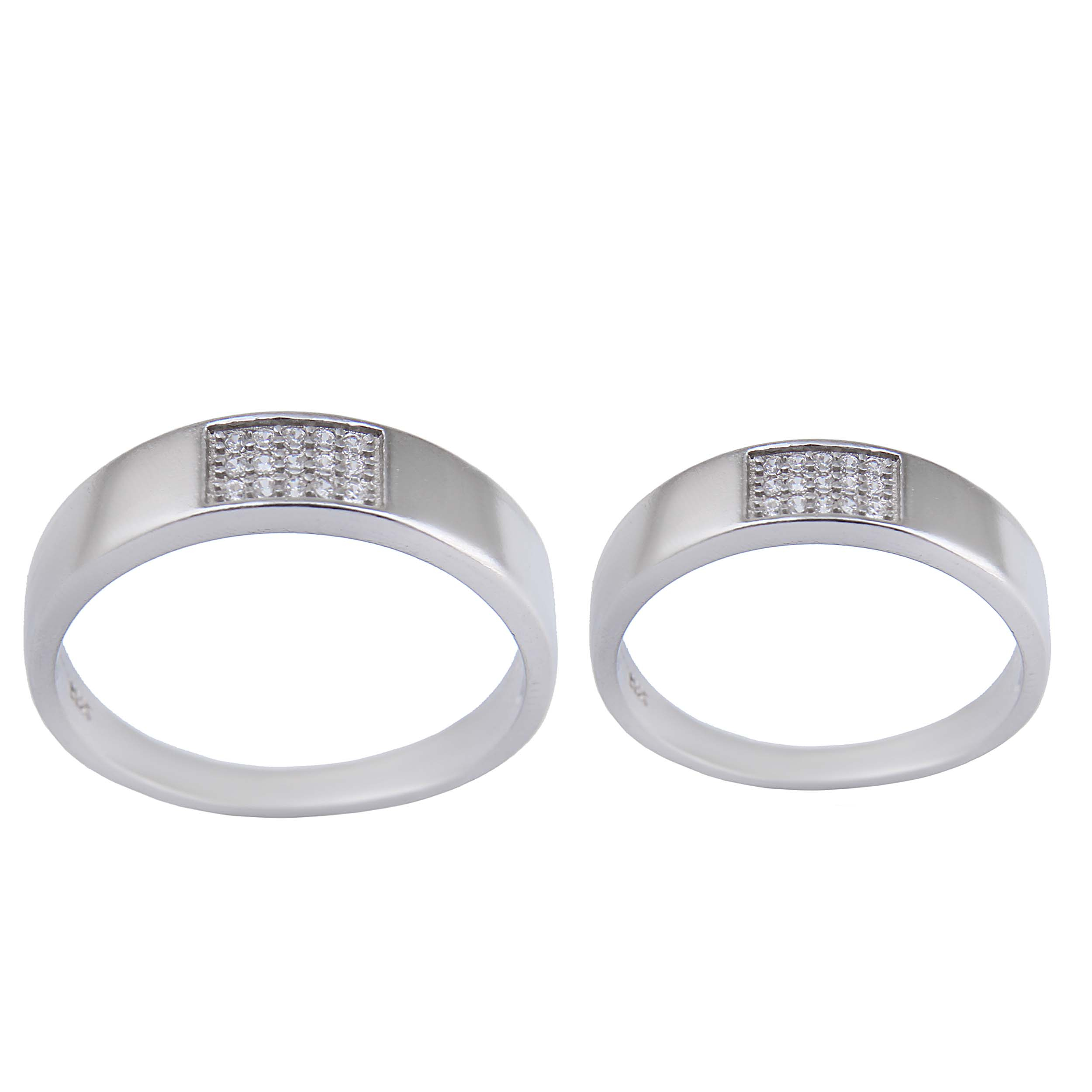 ست انگشتر نقره زنانه و مردانه بازرگانی میلادی مدل نگین برلیان بدون ریزش ابکاری رادیوم کد AWR_1628