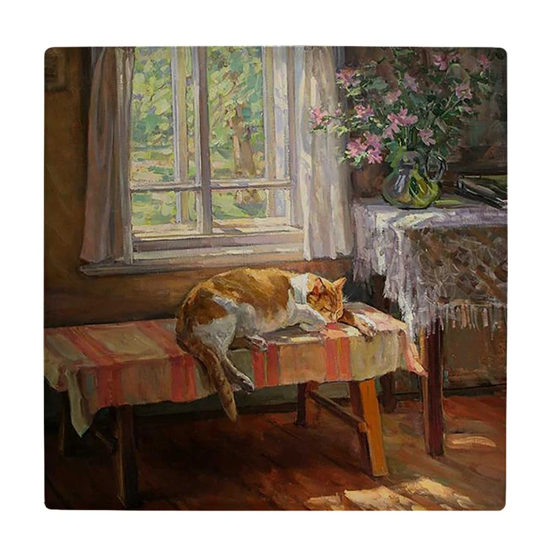  زیر لیوانی  طرح گربه لمیده روی میز کد    5927775_4678