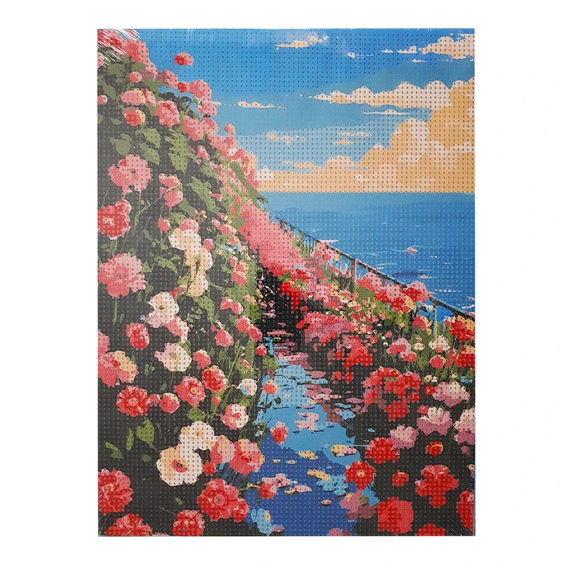 بازی آموزشی ماه نوشت مدل بوم نقاشی الماسی بزرگسال طرح گل های رنگارنگ و دریا کد 12