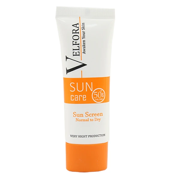 کرم ضد آفتاب بی رنگ ولفورا spf50 مدل 02 مناسب پوست های خشک و معمولی وزن 40  گرم