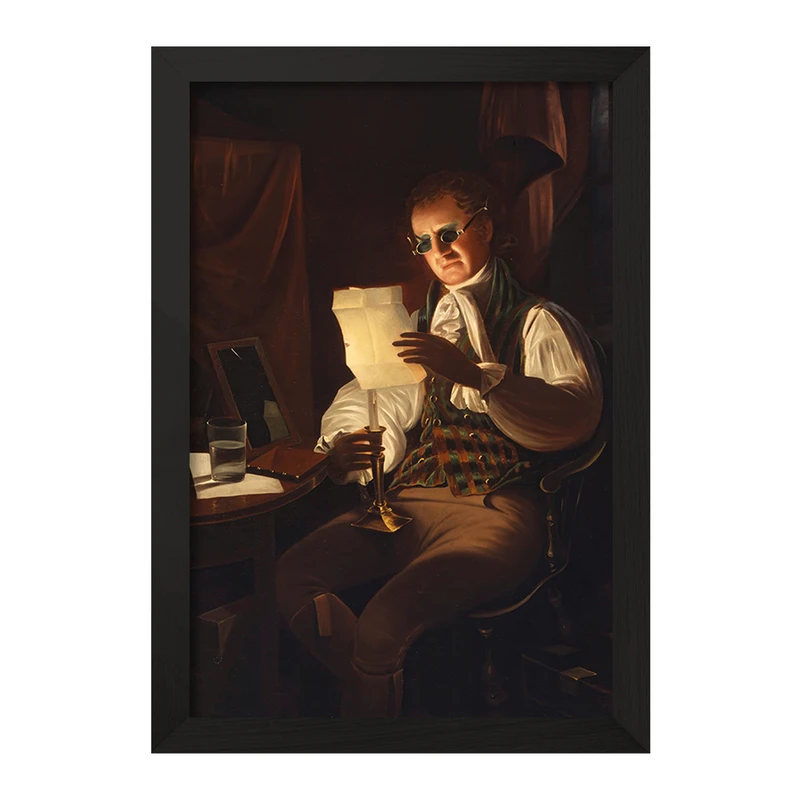 تابلو خندالو مدل نقاشی مردی که در نور شمع می خواند اثر رامبراند پیل کد F12276