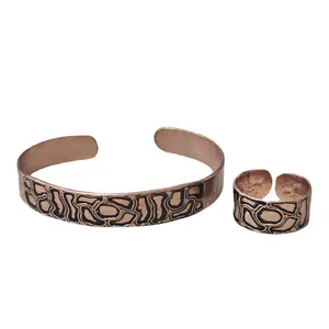 ست انگشتر و دستبند دست ساز زنانه مدل مسی کد S341