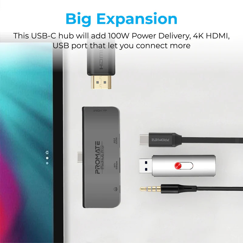 هاب 4 پورت USB-C پرومیت مدل PADHUB-PRO.GREY