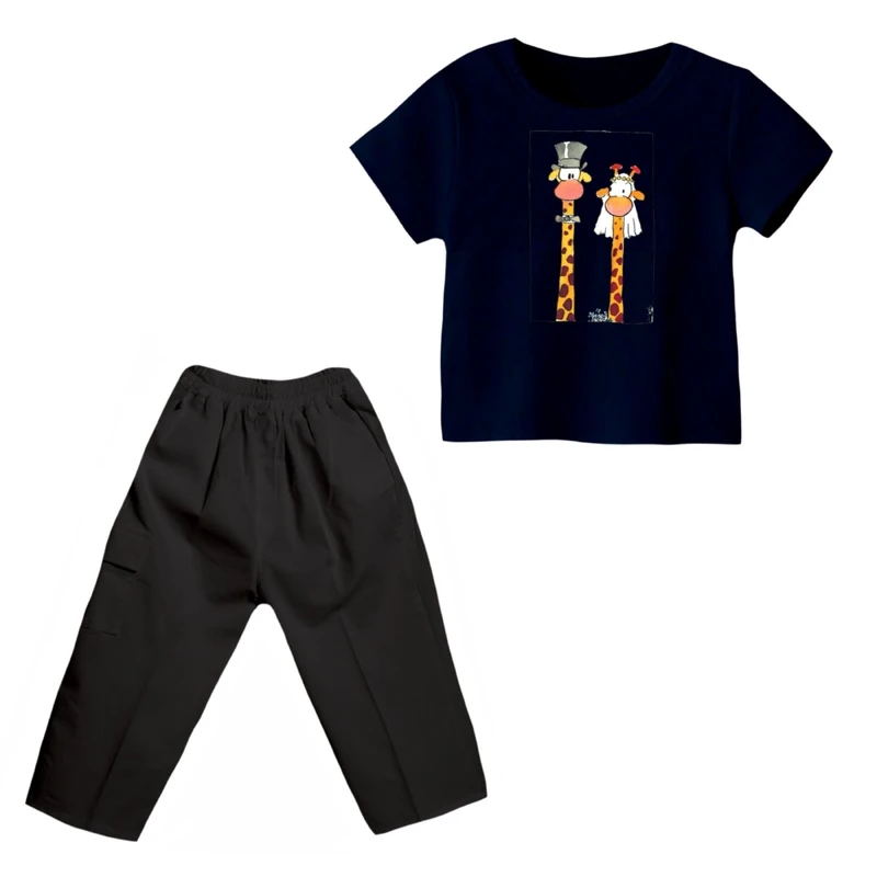 ست تی شرت و شلوارک پسرانه مدل زرافه کد 8