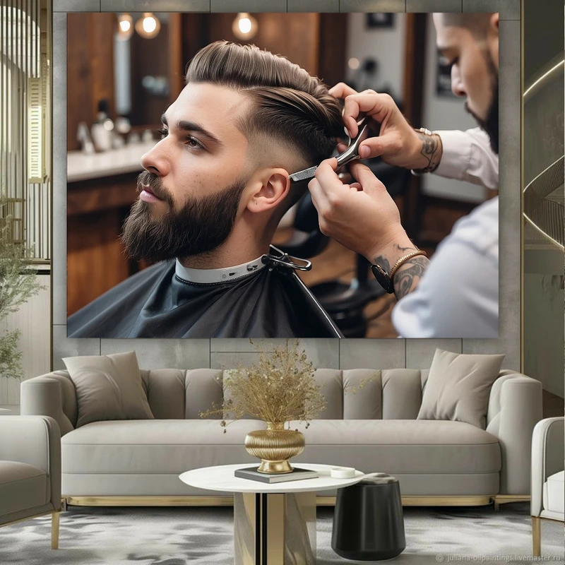 تابلو بوم طرح مخمل آرایشگاه مردانه مدل تیغ سر کد BK23592