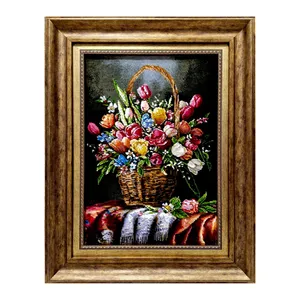 تابلو فرش دستباف طرح گلدان گل ابریشمی کد ۳۱۰