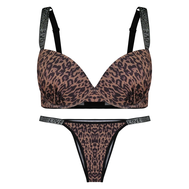 ست شورت و سوتین زنانه مدل اسفنجی پلنگی بند نگینی