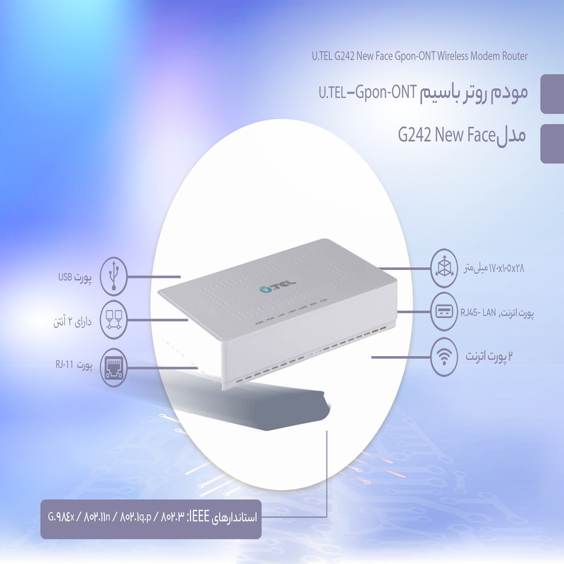 مودم روتر Gpon-ONT بی سیم یوتل مدل G242 New Face 2