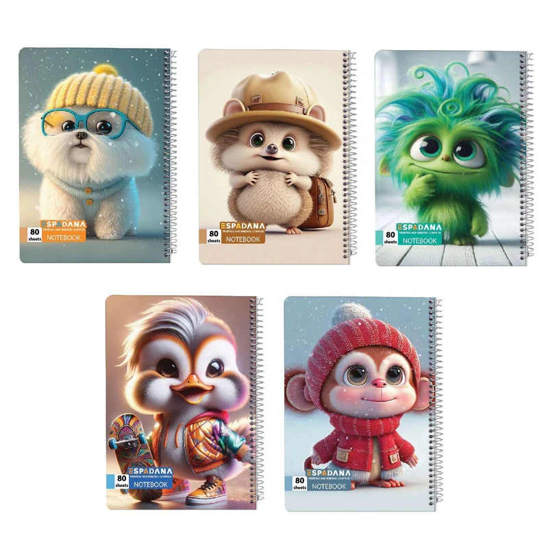 دفتر مشق 80 برگ اسپادانا مدل کیوت کد 80624678 مجموعه 5 عددی