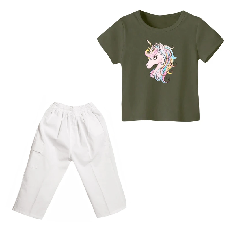 ست تی شرت و شلوارک دخترانه مدل یونیکورن کد ۴۱