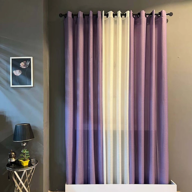 پرده مدل پانچی بافت دار کد k24 سایز 140x275 سانتی متر مجموعه سه عددی