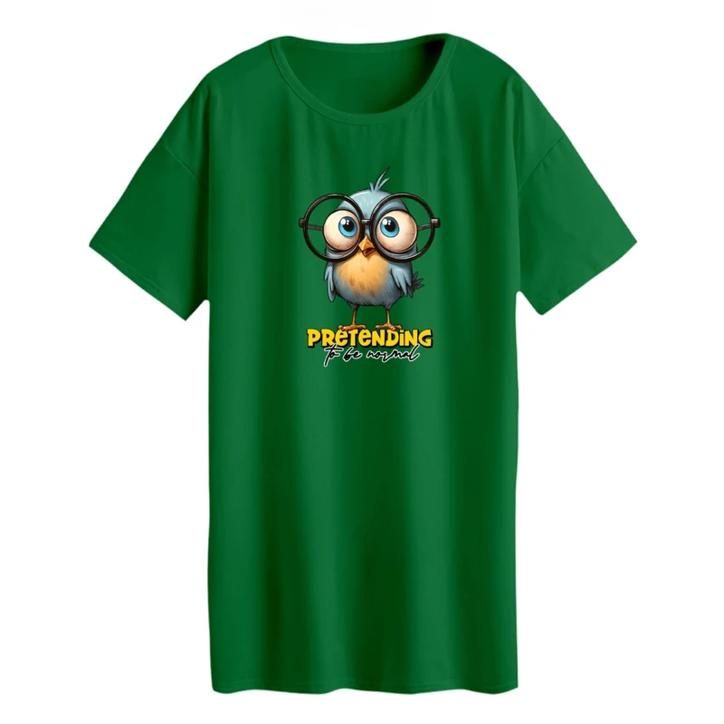 تی شرت لانگ زنانه مدل پرنده عینکی