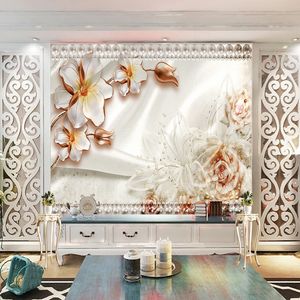 پوستر دیواری سه بعدی مدل گل سفید لبه طلایی DRVF1215