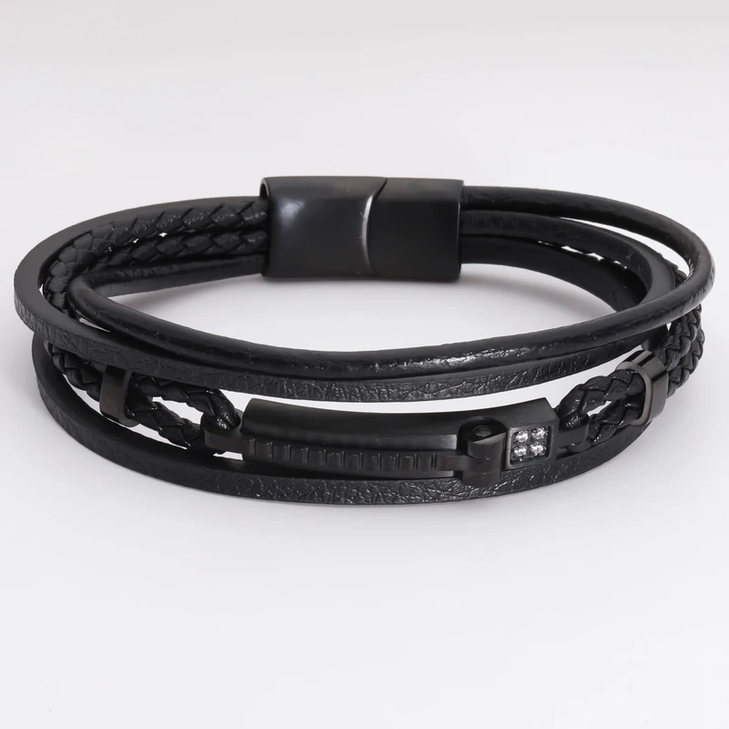 دستبند چرم مردانه گالری گوهرسنگ مدل GS203M