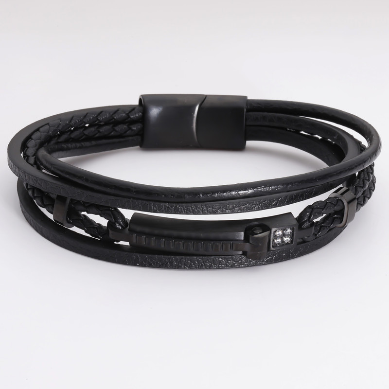 دستبند چرم مردانه گالری گوهرسنگ مدل GS203M