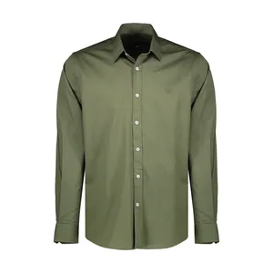 پیراهن آستین بلند مردانه پاتن جامه مدل کتان 102721010332335 رنگ سبز