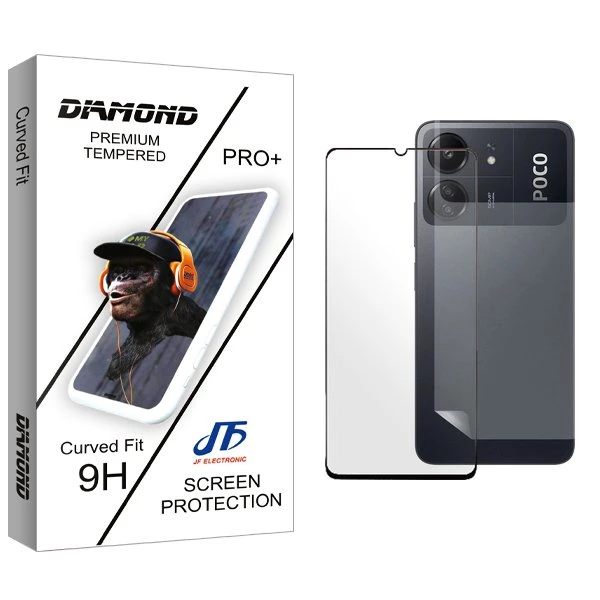 محافظ صفحه نمایش شیشه ای جی اف مدل Diamond مناسب برای گوشی موبایل شیائومی Poco C65  به همراه محافظ پشت گوشی