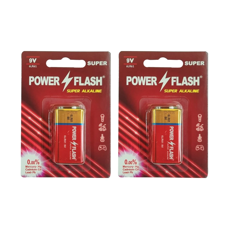 باتری کتابی ۹ولت پاورفلش مدل سوپر آلکالاین بسته ۲عددی