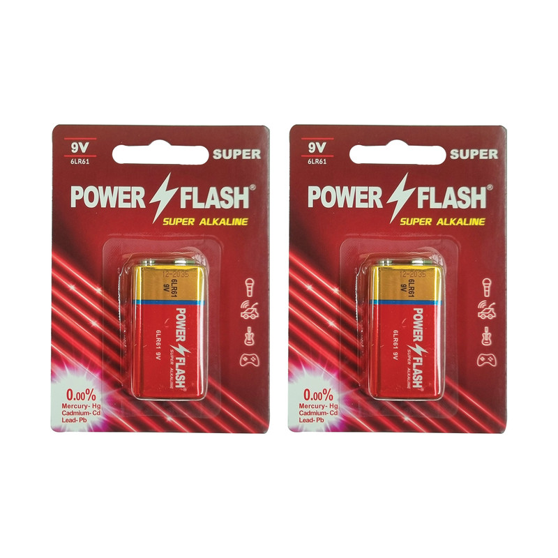 باتری کتابی ۹ولت پاورفلش مدل سوپر آلکالاین بسته ۲عددی