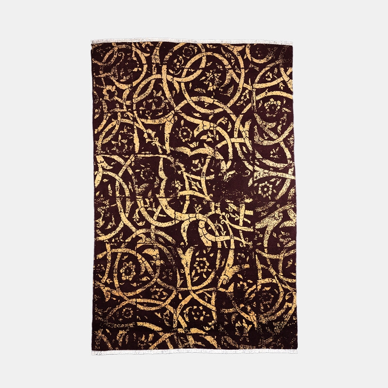 فرش دستباف پنج و نیم متری طرح اسلیمی وینتیج مدل کاشی زمینه قهوه ای
