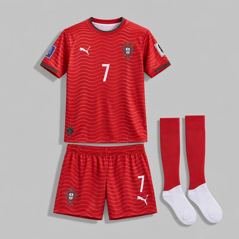 ست 3 تکه لباس ورزشی پسرانه مدل تیم ملی پرتغال طرح رونالدو جام جهانی 2026