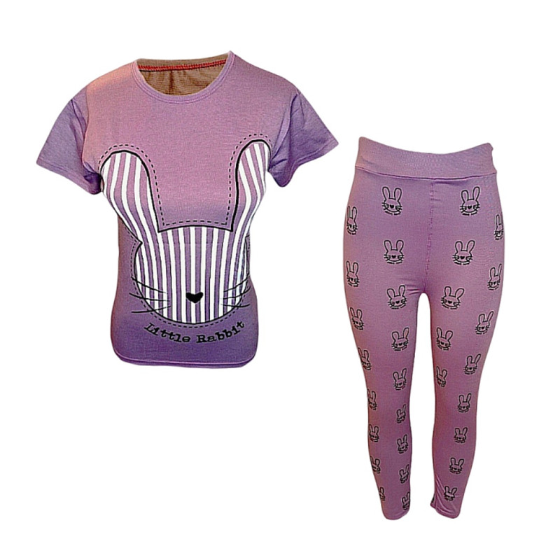 ست تی شرت و لگینگ زنانه مدل خرگوشی رنگ بنفش