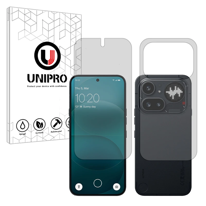 محافظ صفحه نمایش مات یونی پرو مدل هیدروژلی مناسب برای گوشی موبایل ناتینگ Phone 4a Pro به همراه محافظ پشت گوشی