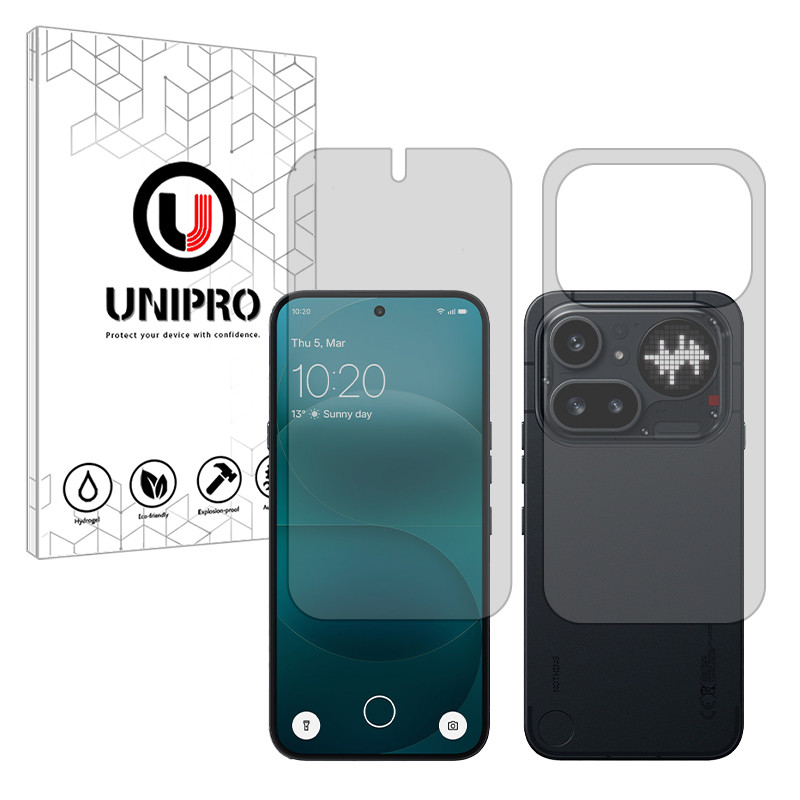 محافظ صفحه نمایش مات یونی پرو مدل هیدروژلی مناسب برای گوشی موبایل ناتینگ Phone 4a Pro به همراه محافظ پشت گوشی