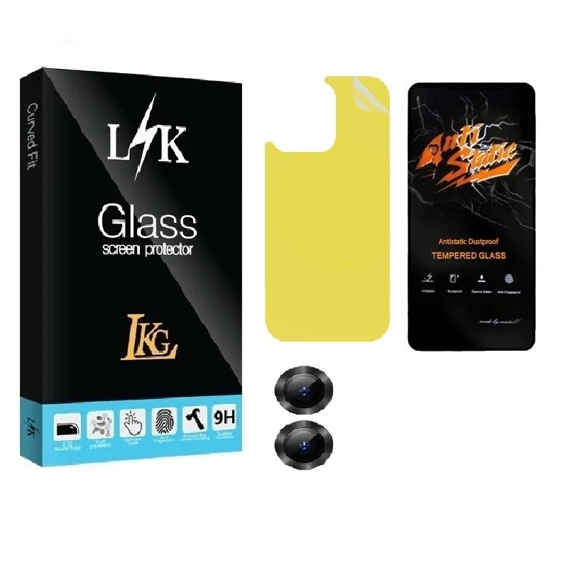 محافظ صفحه نمایش ال کا جی مدل LKK Antistatic مناسب برای گوشی موبایل اپل IPHONE 13 به همراه محافظ پشت گوشی و محافظ لنز