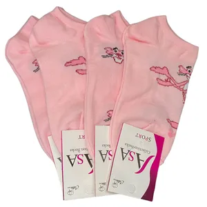 جوراب دخترانه مدل مچی طرح پلنگ صورتی مجموعه 4 عددی