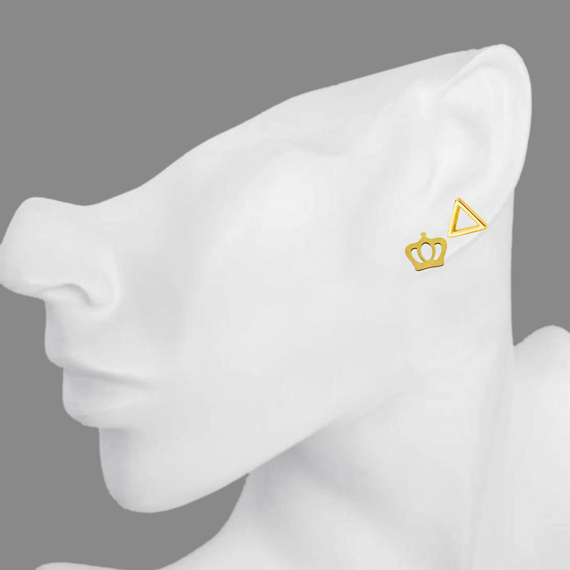 گوشواره زنانه طرح مثلث و تاج کد RKH_1657 مجموعه 2 عددی