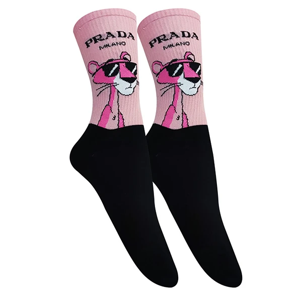 جوراب ساق بلند زنانه تن پوش هنگامه مدل پنبه کش اسپرت پلنگ صورتی کد P22