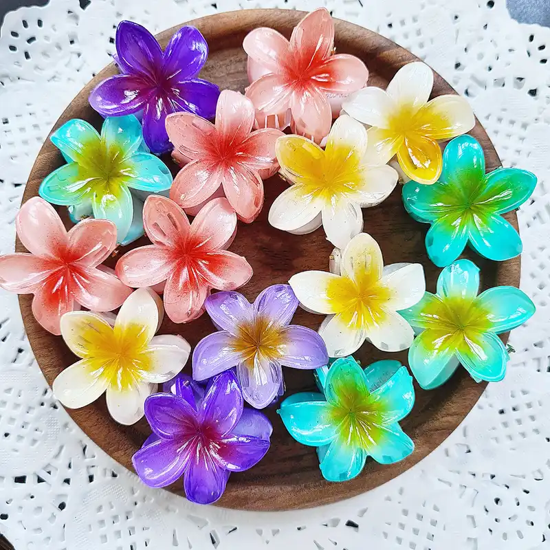 کلیپس مو زنانه مدل گل پلومریا کد 421 بسته 2 عددی