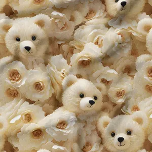 پارچه ملحفه عرض 1.5 متر پارچه باما طرح پنج بعدی خرسی بامزه کد 5013516 رنگ کرم