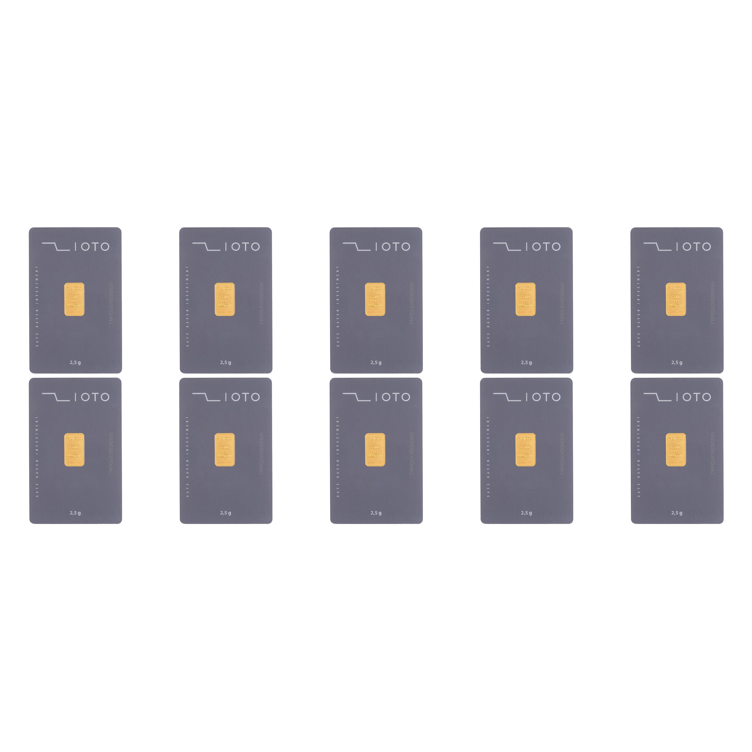 شمش طلا 24 عیار زیوتو مدل Au-p2.5 بسته 10 عددی