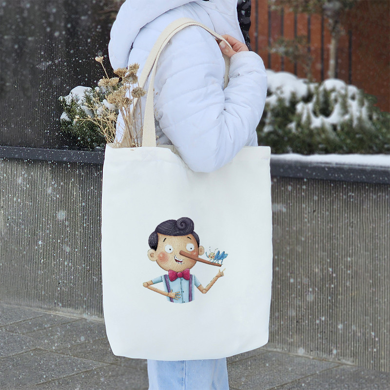 ساک خرید پارچه ای خندالو طرح پینوکیو مدل توت بگ کد 747