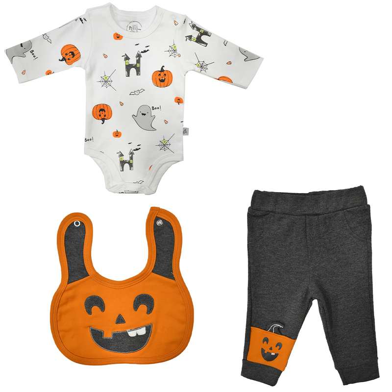 ست 3 تکه لباس نوزادی نیلی مدل boo